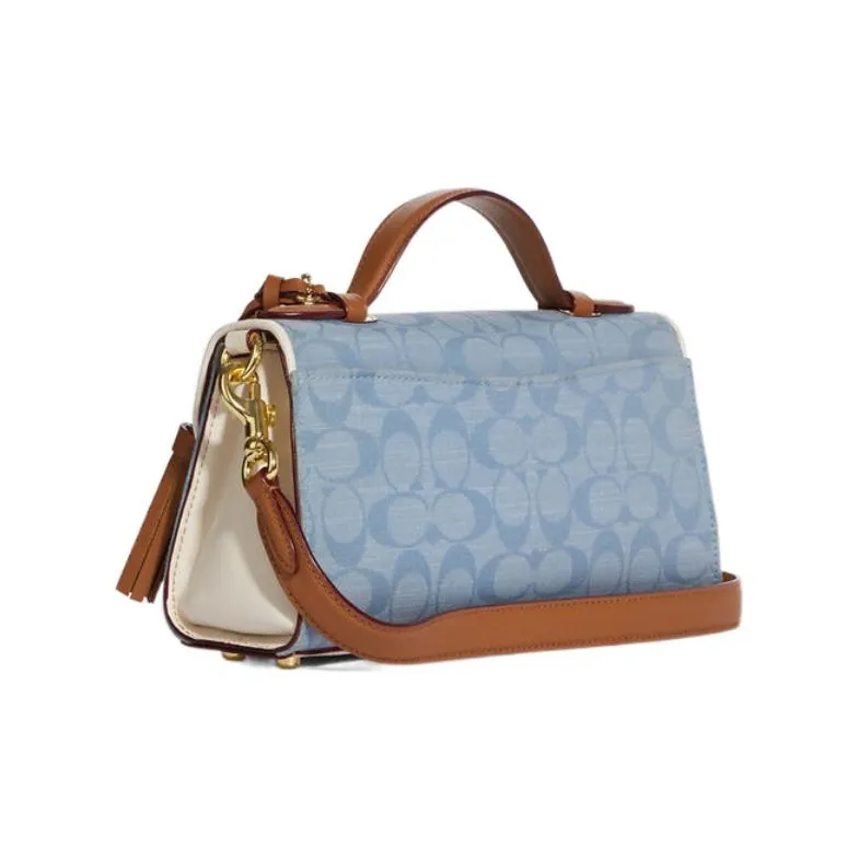 COACH Kleo Canvas With Leather And Smooth Leather Shoulder Bag Crossbody Bag Handbag Women's Blue Monogram-2