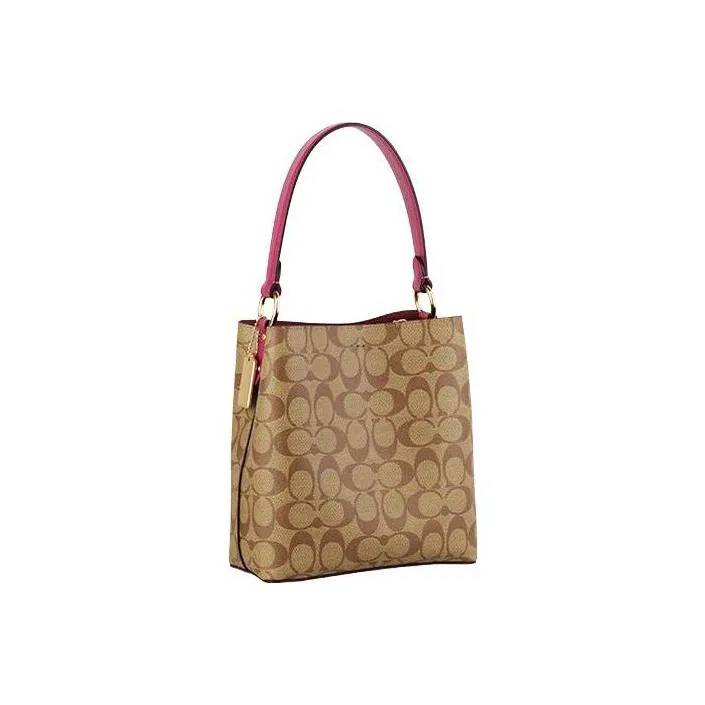 COACH Town Coated Canvas With Leather Bucket Bag, Portable Crossbody Bag, Shoulder Bag Women's Brown-2