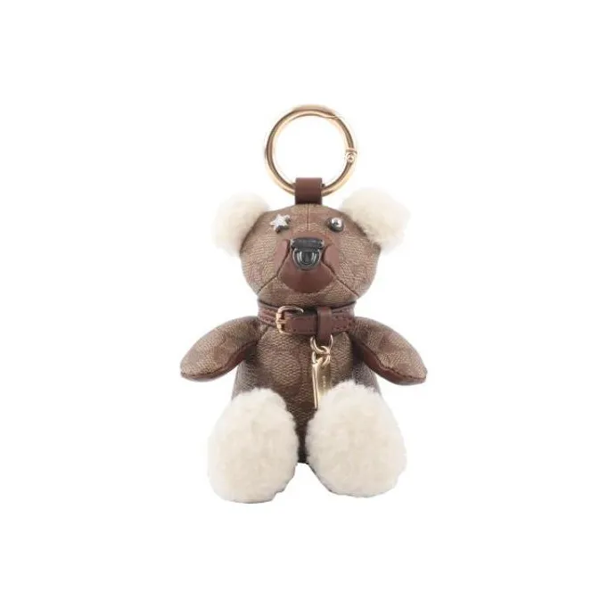 COACH Leather Plush Bear Charm Bag Merchandise Unisex Brown-1