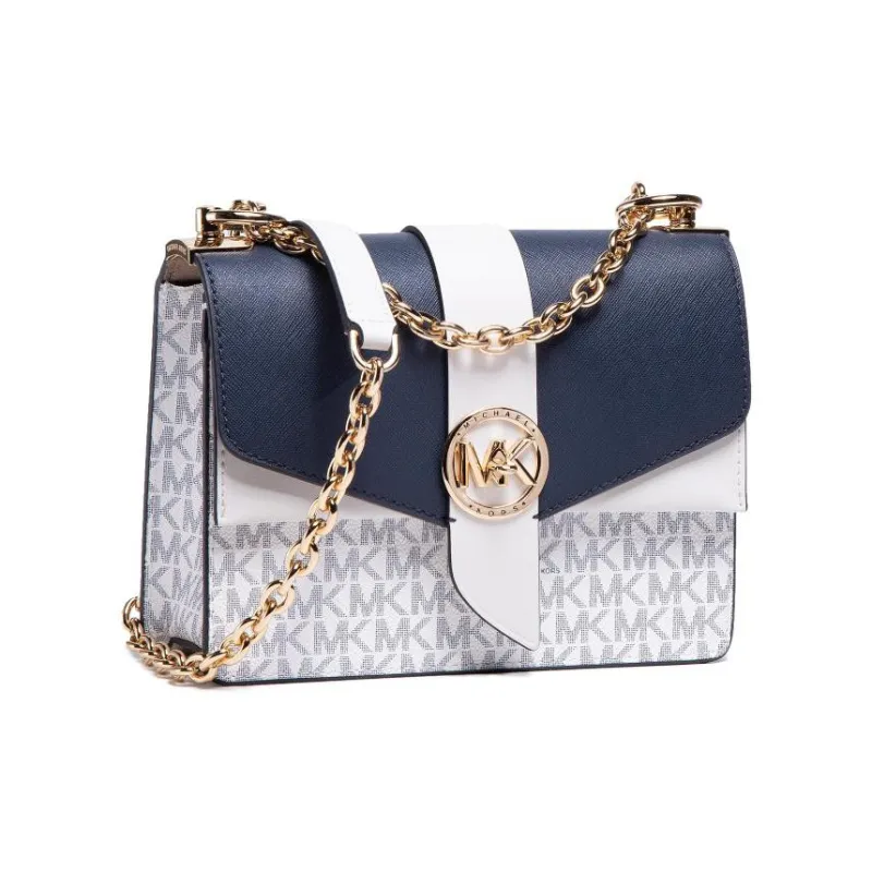 MICHAEL KORS Greenwich Cow Leather Envelope Bag, Shoulder Bag, Crossbody Bag Trumpets Women's White & Marine Blue-1