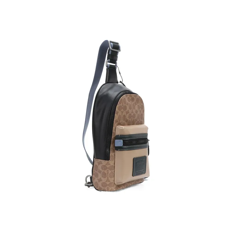 COACH Academy Canvas With Leather Sling Bags Crossbody Bags Medium Size Men's Khaki & Dark Blue-3