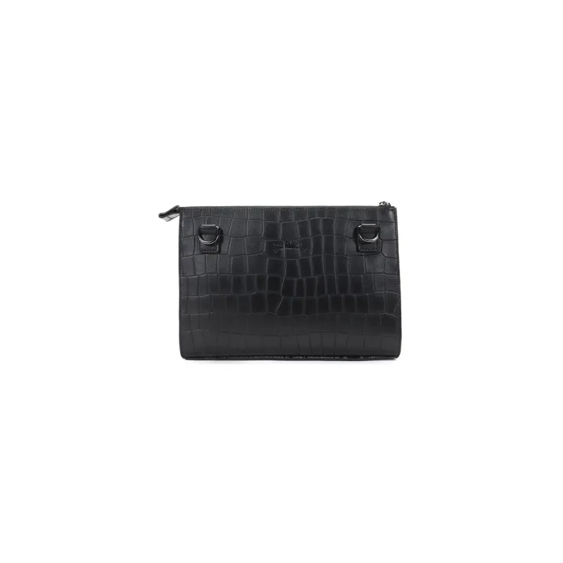 LONGCHAMP Croco Block Cow Leather Crossbody Bag Shoulder Bag Men's Black-2