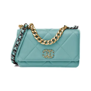 CHANEL 19BagWOC Shiny Lambskin Flap Bag Handbag, Shoulder Bag, Crossbody Bag Women's Lake Blue