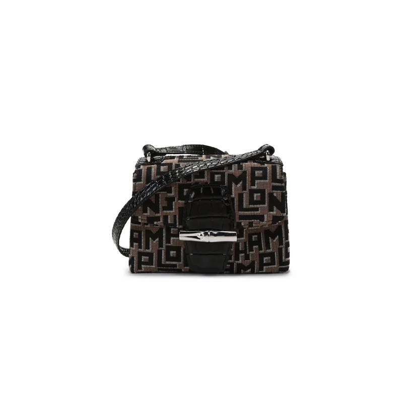 LONGCHAMP Cow Leather Shoulder Bag Crossbody Bag Women's Brown Gray & Black-0