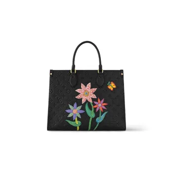 LOUIS VUITTON Lv X Yk Onthego Mm Black Flower Marquetry