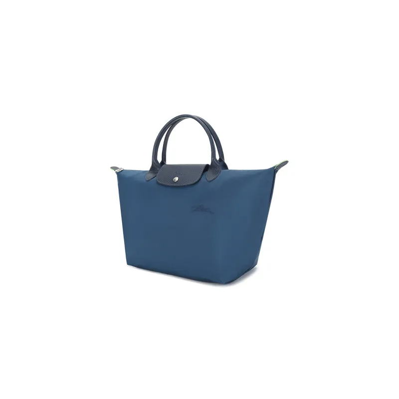 LONGCHAMP Le Pliage Green Cow Leather Handbag Medium Size Women's Blue-1