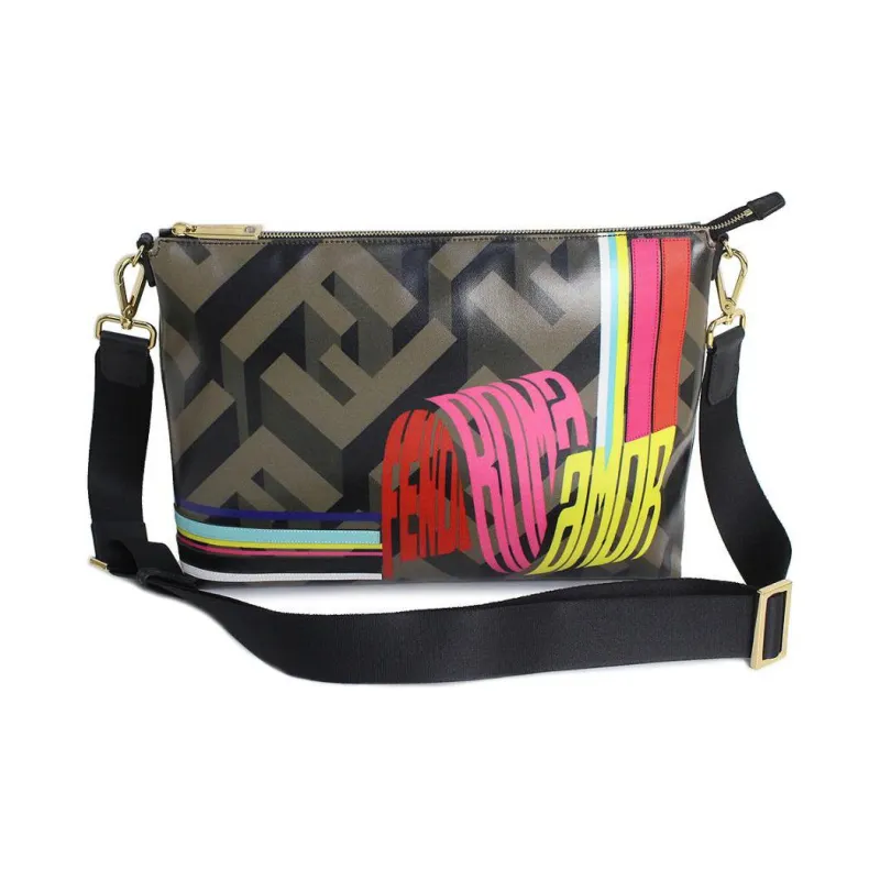 FENDI Canvas With Leather Messenger Bag Shoulder Bag Crossbody Bag Men's Brown/Multicolor-1