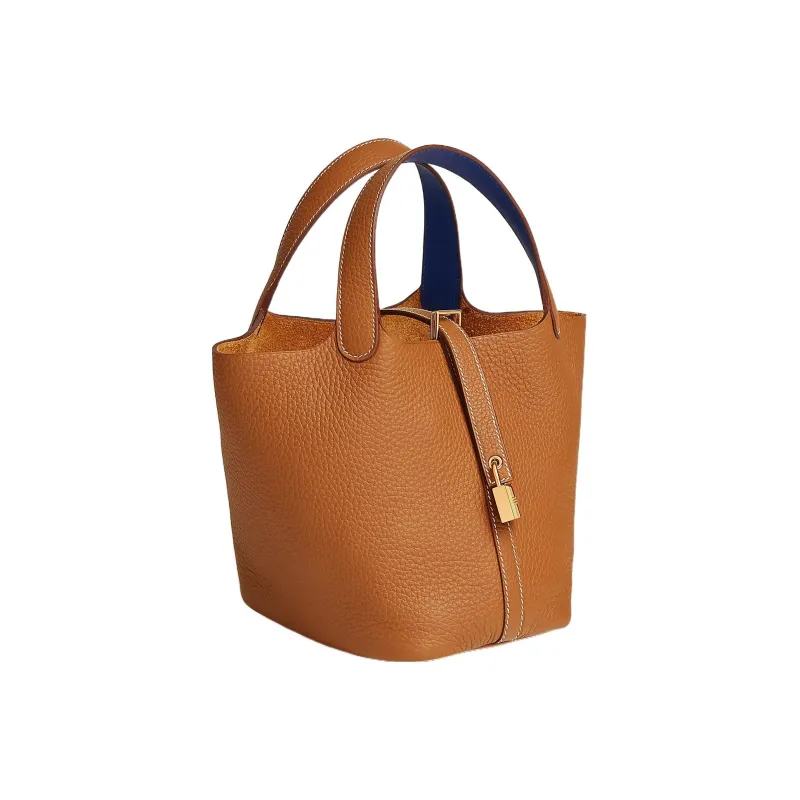 HERMES Picotin Taurillon Clemence Leather Basket Bag Handbag Bucket Bag Women's Gold/Royal Blue-1
