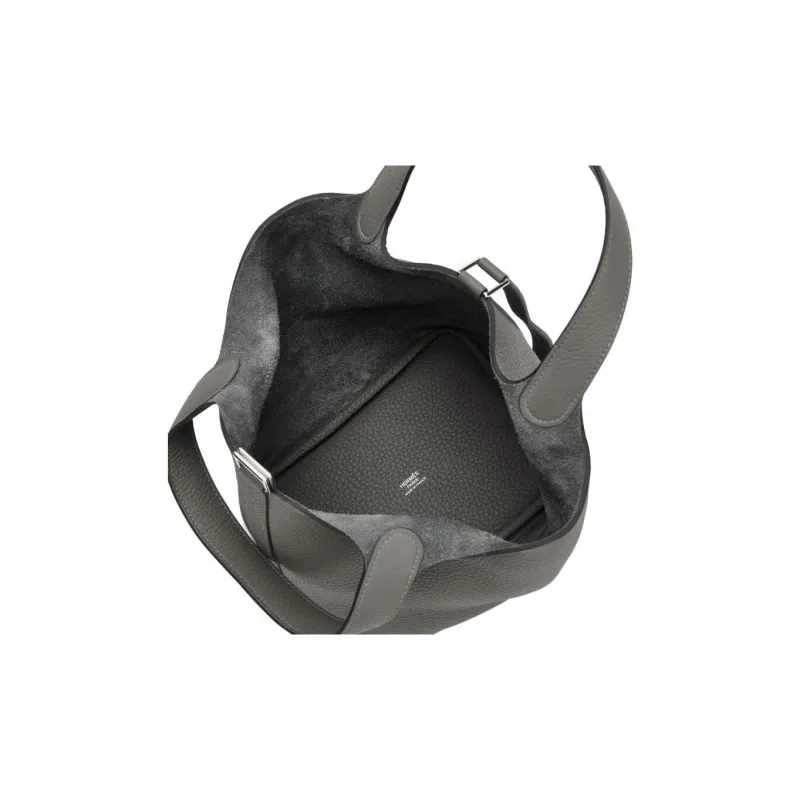 HERMES Picotin Clemence Bullock Leather Basket Bag Bucket Bag Handbag 22 Women's 0L Grismeyer Cumulus Gray-5