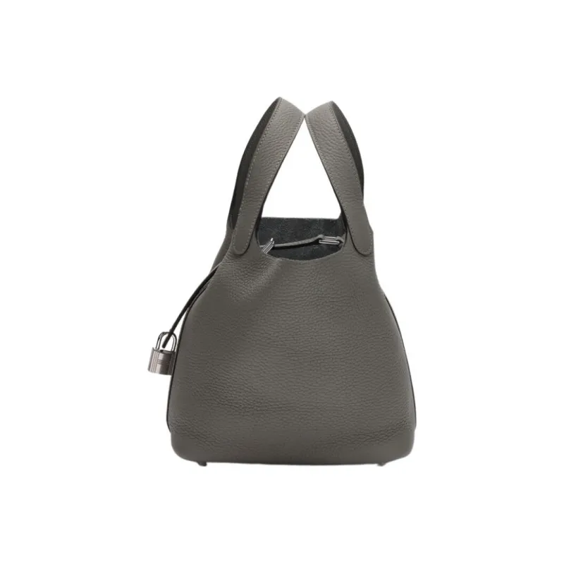 HERMES Picotin Clemence Bullock Leather Basket Bag Bucket Bag Handbag 22 Women's 0L Grismeyer Cumulus Gray-3