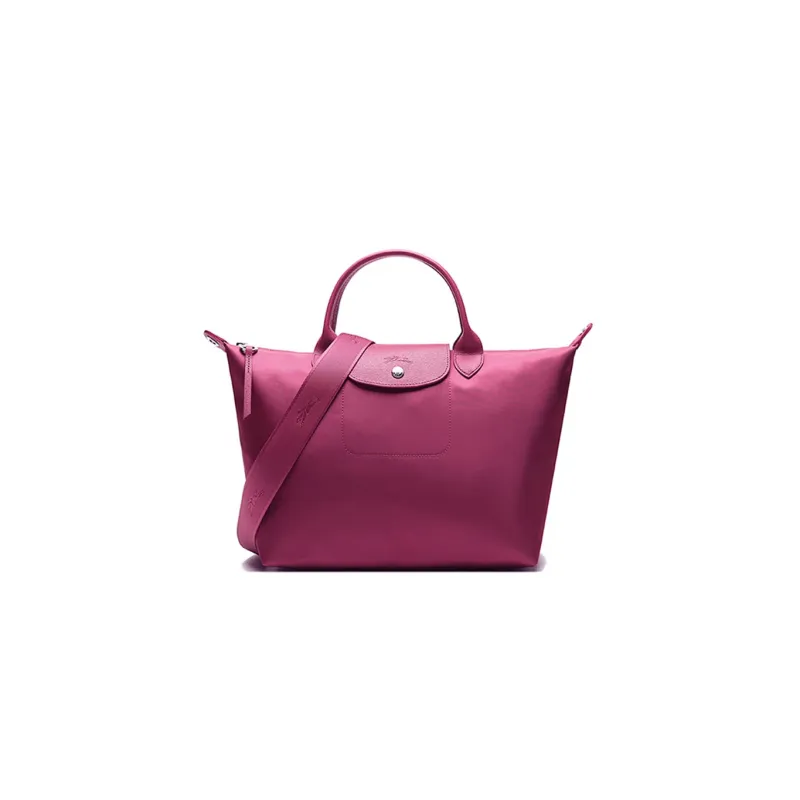 LONGCHAMP Le Pliage Néo Cow Leather Dumpling Bag Handbag Shoulder Bag Crossbody Bag Medium Size Women's Raspberry Red-0