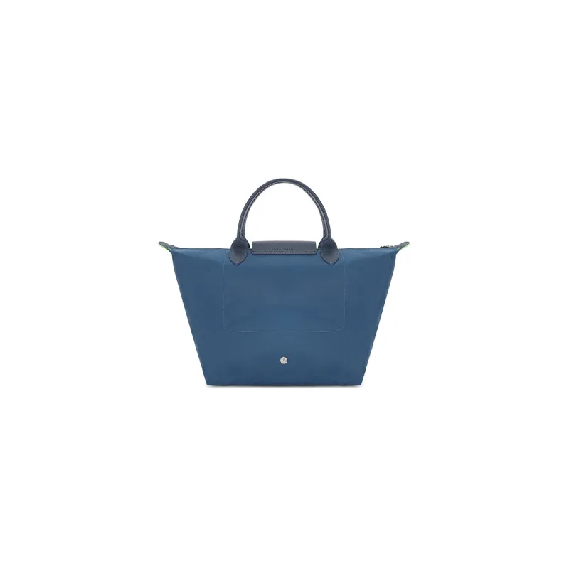 LONGCHAMP Le Pliage Green Cow Leather Handbag Medium Size Women's Blue-3