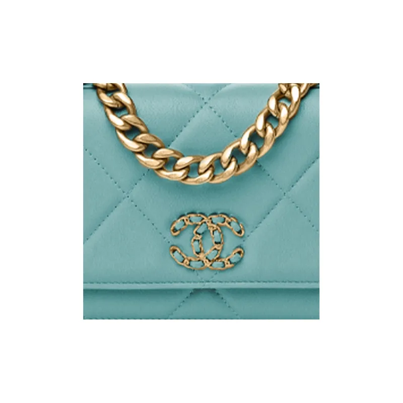 CHANEL 19BagWOC Shiny Lambskin Flap Bag Handbag, Shoulder Bag, Crossbody Bag Women's Lake Blue-1