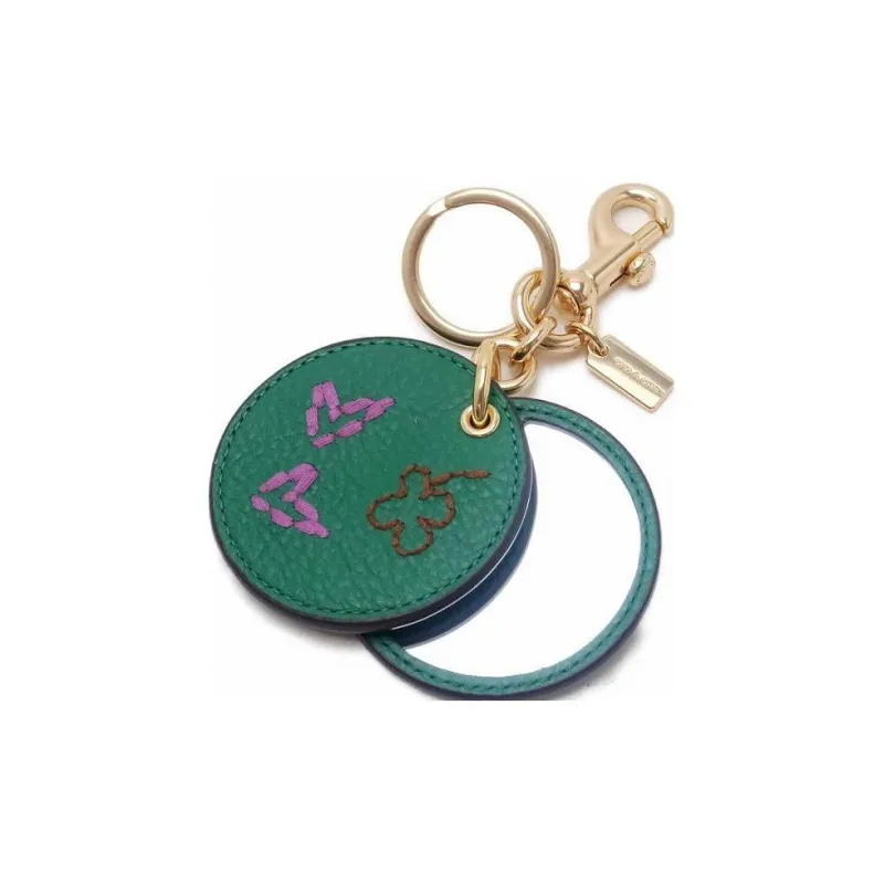 COACH Pebbled Leather Mirror Bag Charm Bag Accessory Unisex Green-3