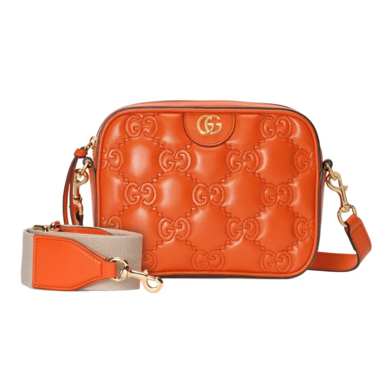 GUCCI GG Matelassé Leather Small Square Camera Bag Shoulder Bags Handbags Small Size Women's Orange-2