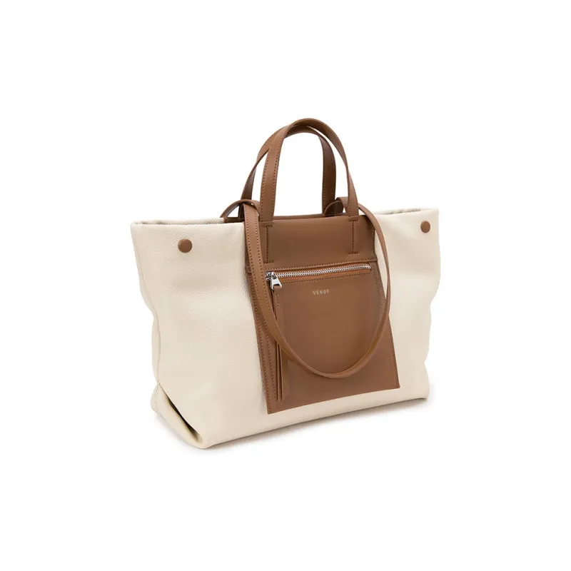 VENOF Cow Leather Tote Bag, Shopping Bag, Shoulder Bag, Handbag Tubas Women's New Album Green/Brown-35