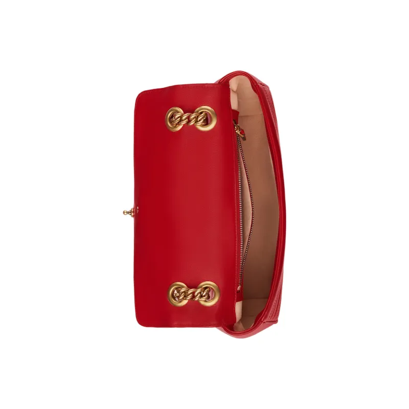 GUCCI GG Marmont Leather Crossbody Bag, Shoulder Bag Small Size Women's Red-6