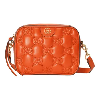 GUCCI GG Matelassé Leather Small Square Camera Bag Shoulder Bags Handbags Small Size Women's Orange