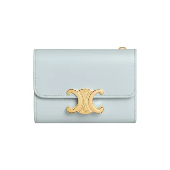 CELINE Triomphe Shiny Cow Leather Wallet Regular Women's Soft Blue