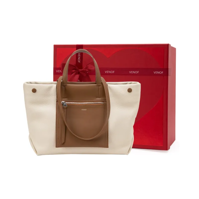 VENOF Cow Leather Tote Bag, Shopping Bag, Shoulder Bag, Handbag Tubas Women's New Album Green/Brown-33