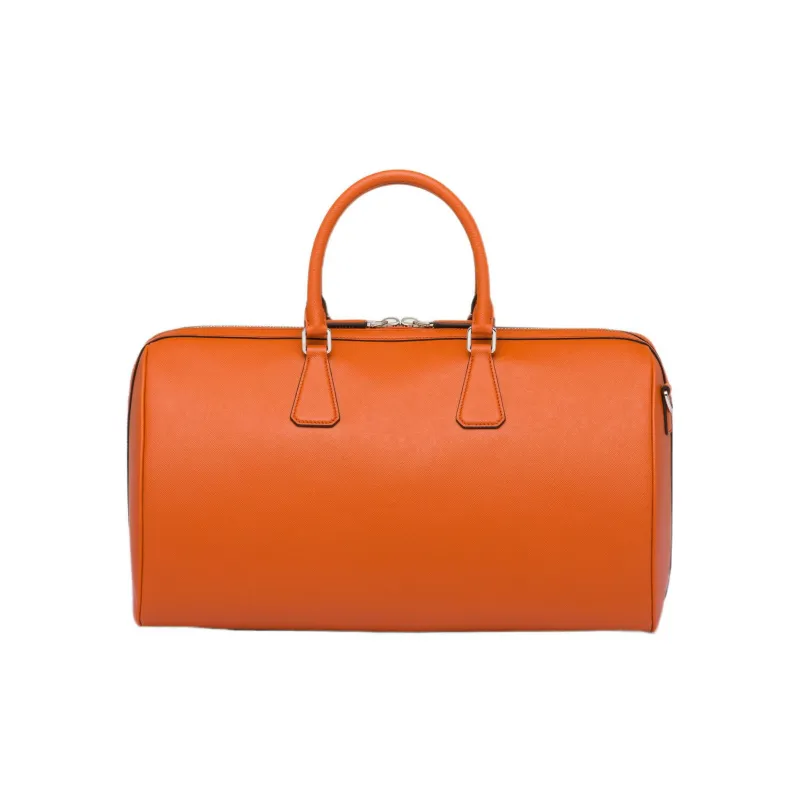 PRADA Symbol Cross-Stitch Leather Handbag Shoulder Bag Crossbody Bag Travel Bag Men's Papaya Color-2