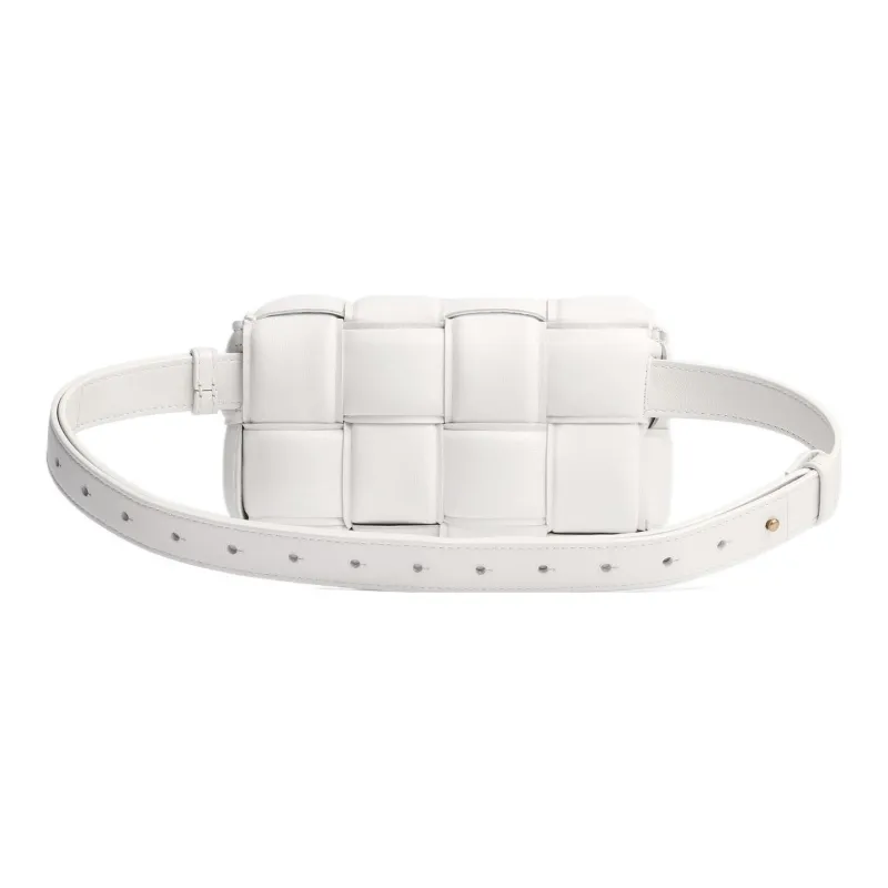 Bottega Veneta Padded Cassette Belt Bag Intreccio White-2