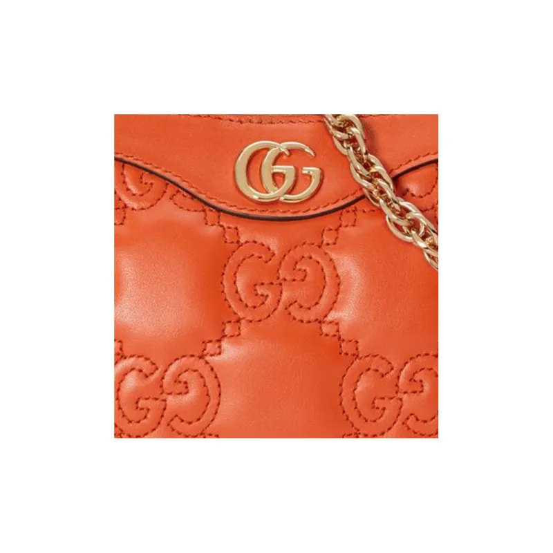 GUCCI GG Matelassé Leather Pochette, Shoulder Bag Shoulder Bag, Handbag Women's Orange-8