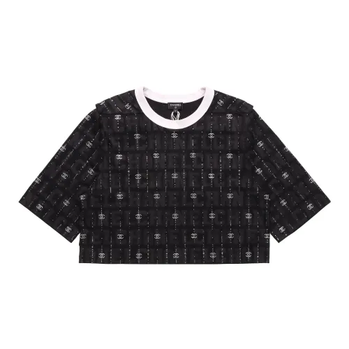 CHANEL Crop Tops Women's Black/Silver