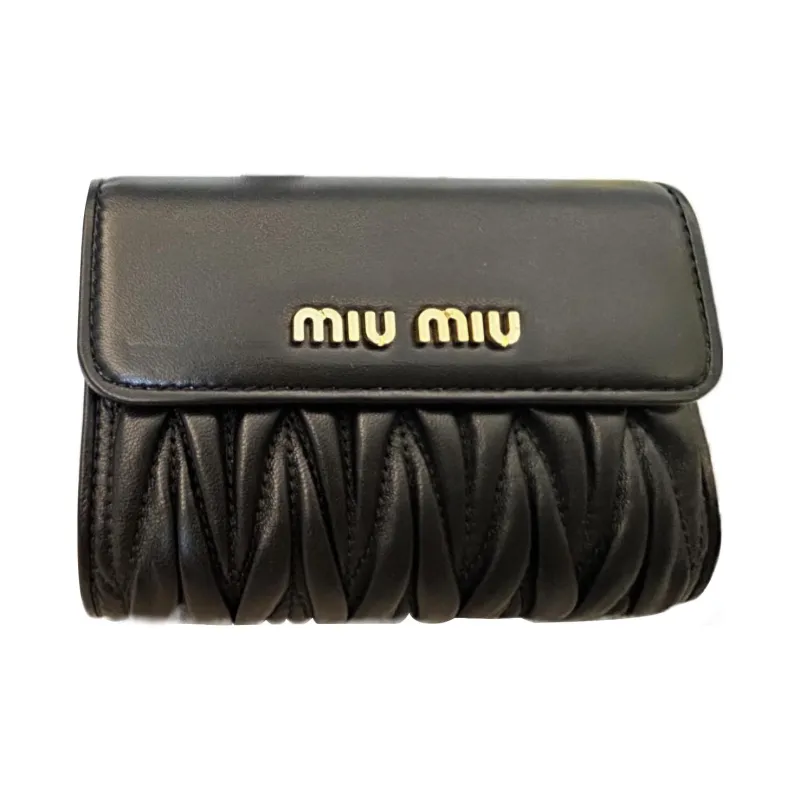 MIU MIU Matelassé Leather Wallet Small Size Women's Black-1