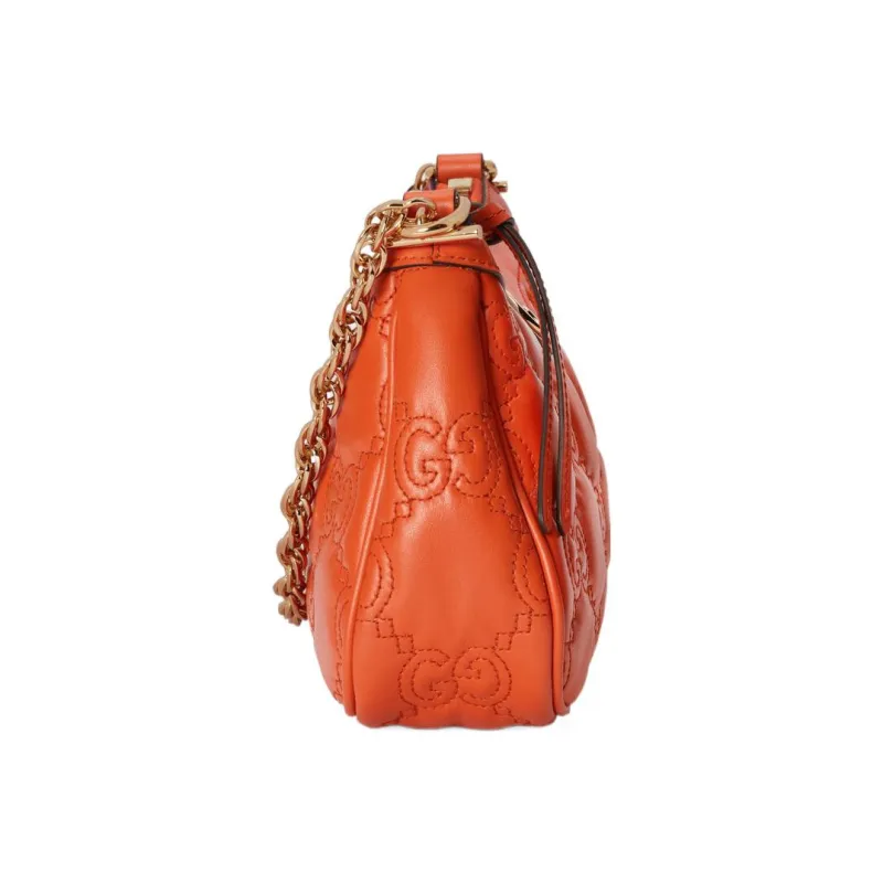 GUCCI GG Matelassé Leather Pochette, Shoulder Bag Shoulder Bag, Handbag Women's Orange-4