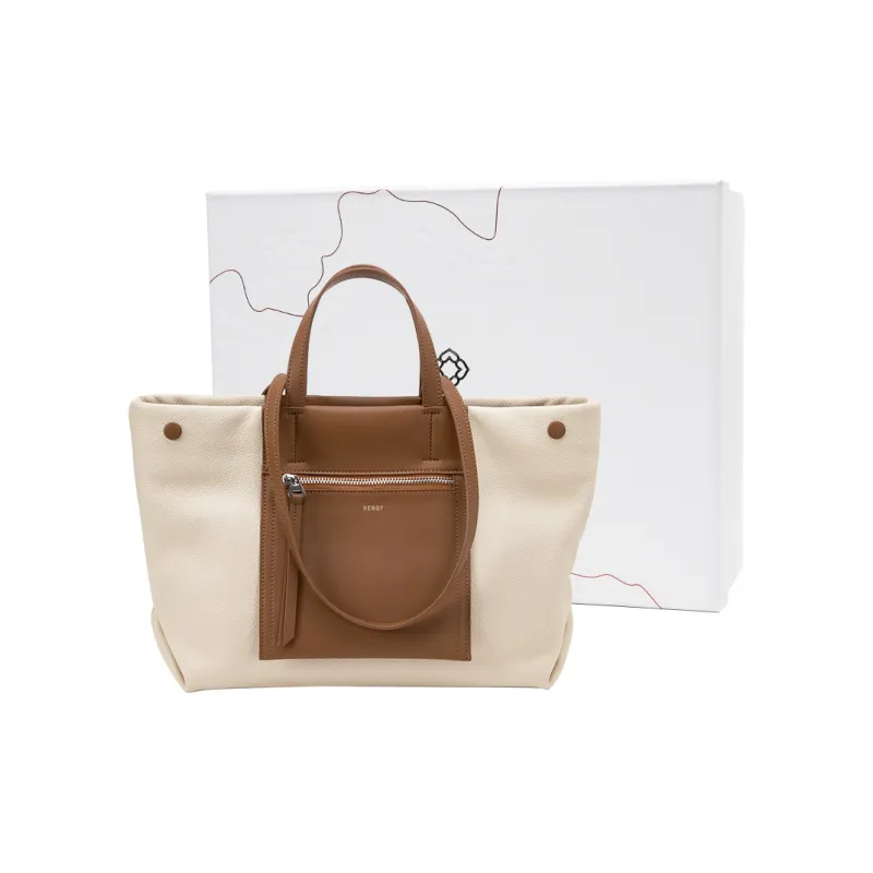 VENOF Cow Leather Tote Bag, Shopping Bag, Shoulder Bag, Handbag Tubas Women's New Album Green/Brown-28