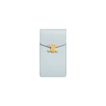 CELINE Shiny Cow Leather Vertical One Shoulder Crossbody Cell Phone Pouch Women's Soft Blue