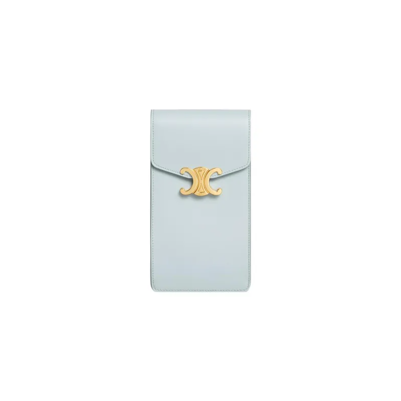 CELINE Shiny Cow Leather Vertical One Shoulder Crossbody Cell Phone Pouch Women's Soft Blue-0