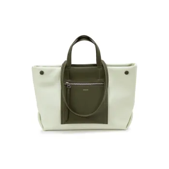 VENOF Cow Leather Tote Bag, Shopping Bag, Crossbody Bag, Shoulder Bag Large Size Women's New Disc Green/Brown