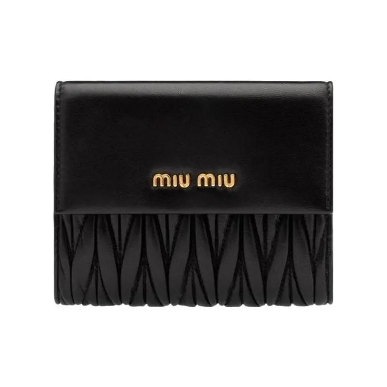 MIU MIU Matelassé Leather Wallet Small Size Women's Black-0