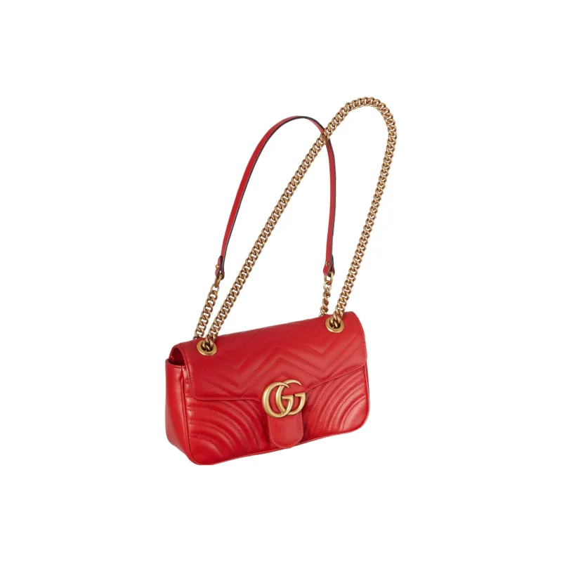 GUCCI GG Marmont Leather Crossbody Bag, Shoulder Bag Small Size Women's Red-2