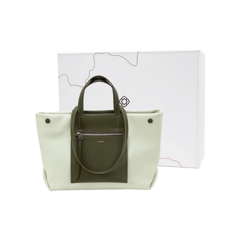 VENOF Cow Leather Tote Bag, Shopping Bag, Shoulder Bag, Handbag Tubas Women's New Album Green/Brown-9