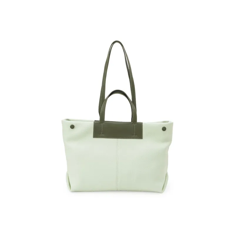 VENOF Cow Leather Tote Bag, Shopping Bag, Shoulder Bag, Handbag Tubas Women's New Album Green/Brown-7