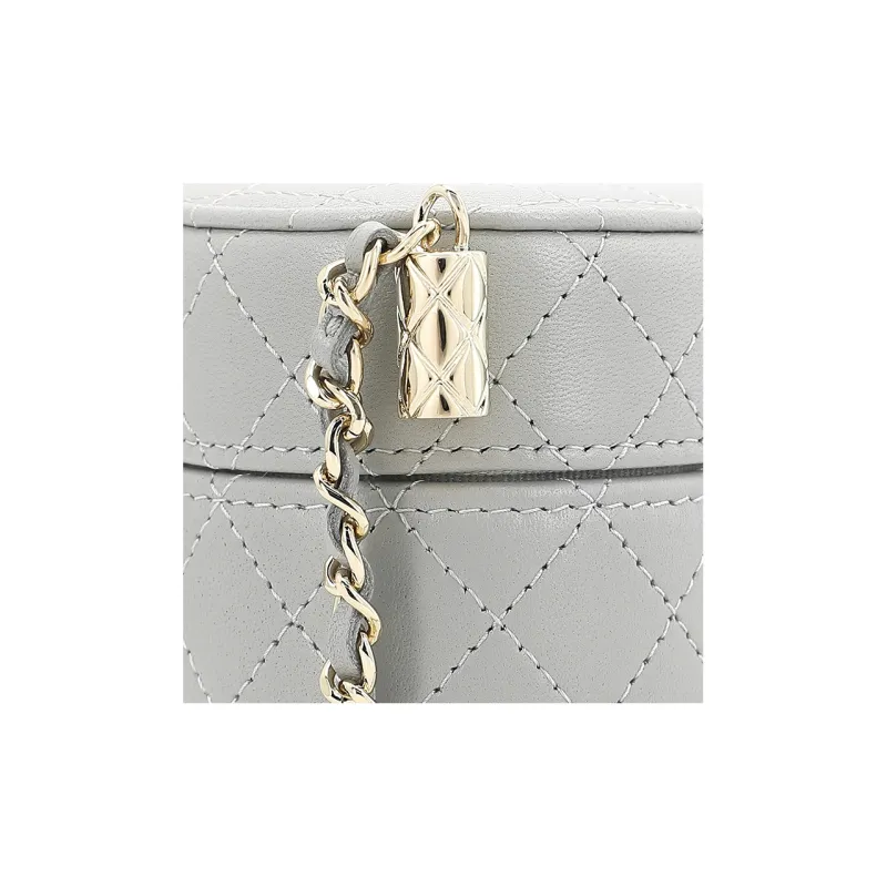 CHANEL Grain Embossed Calfskin Cylinder Bag, Makeup Bag, Handbag, Shoulder Bag, Crossbody Bag Women's Gray-4