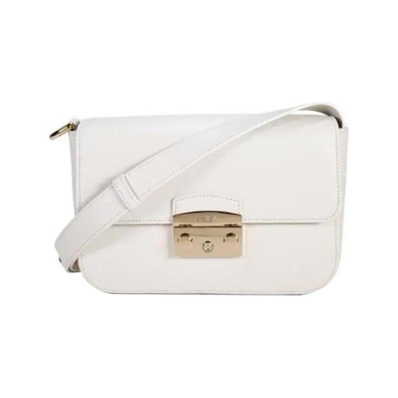 Furla Metropolis Collection Cow Leather Small Square Bag Pig Nose Shoulder Bag Crossbody Bag Regular Women's White-0