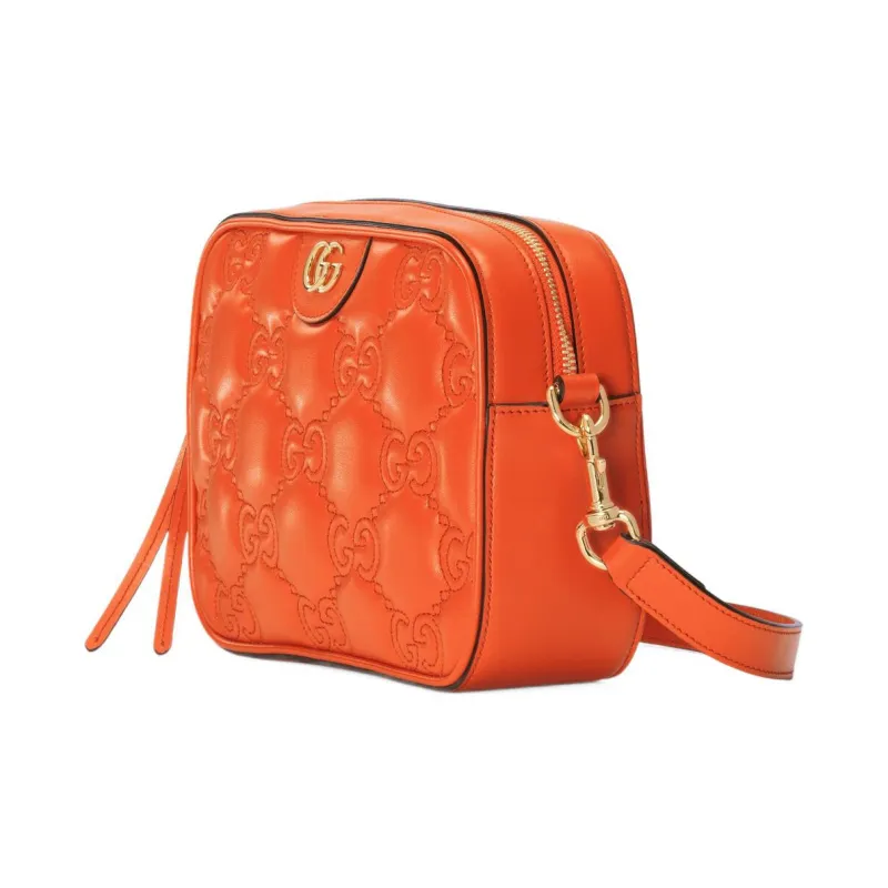 GUCCI GG Matelassé Leather Small Square Camera Bag Shoulder Bags Handbags Small Size Women's Orange-1