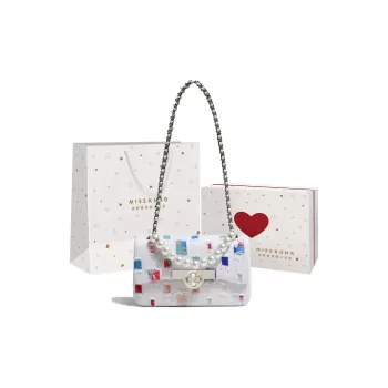 Miss Kung Denim Chain Bag Pearl Bag Flap Bag Shoulder Bag Small Size Women's White