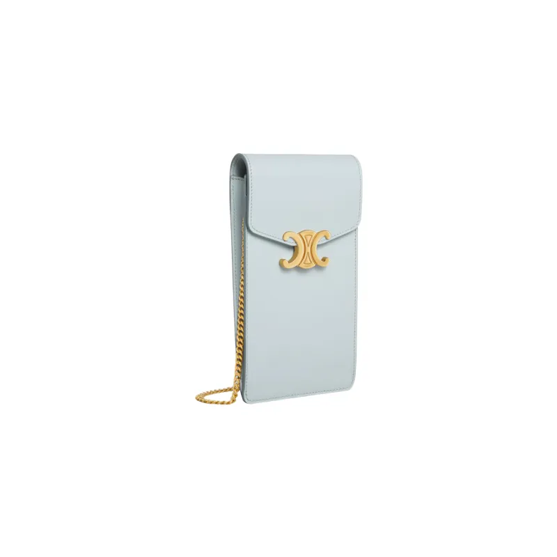 CELINE Shiny Cow Leather Vertical One Shoulder Crossbody Cell Phone Pouch Women's Soft Blue-2