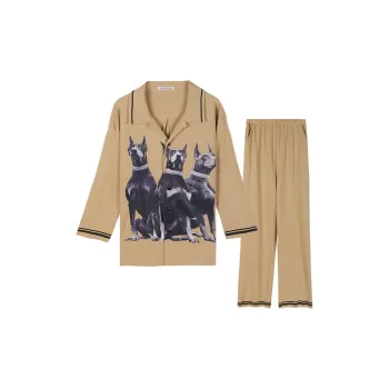 MEITENG Pajama Set Spring And Fall Unisex Brown Ecru