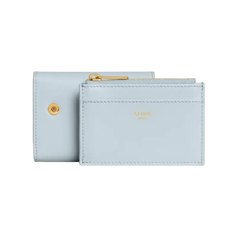 CELINE Triomphe Shiny Cow Leather Wallet Regular Women's Soft Blue-4