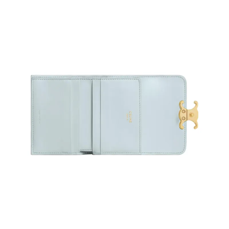 CELINE Triomphe Shiny Cow Leather Wallet Regular Women's Soft Blue-3