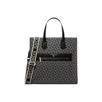 MICHAEL KORS Fabric Tote Bag Shopping Bag Handbag Crossbody Bag Large Size Women's Black & White
