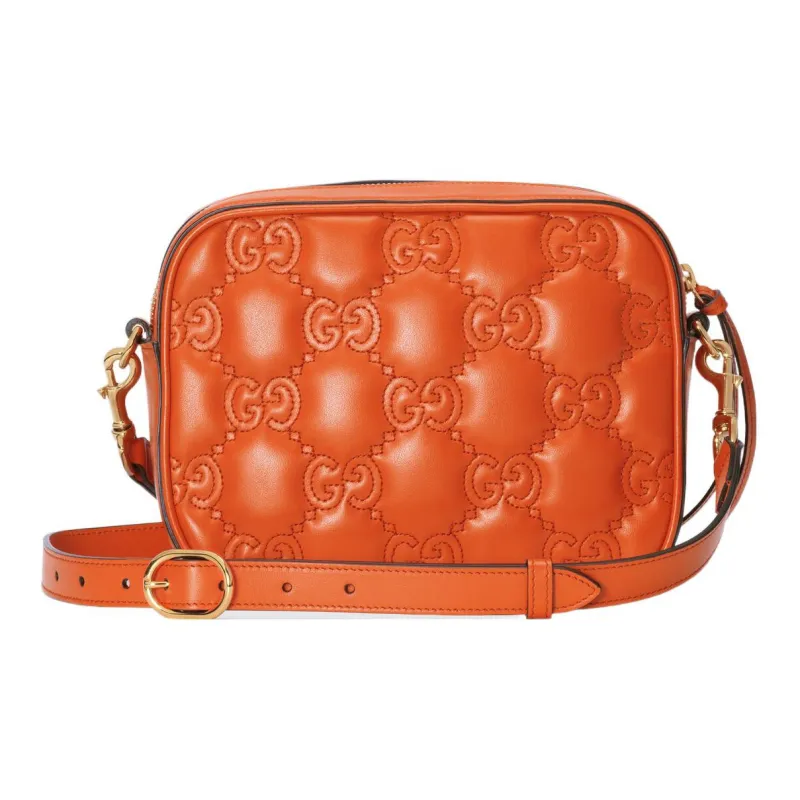 GUCCI GG Matelassé Leather Small Square Camera Bag Shoulder Bags Handbags Small Size Women's Orange-3