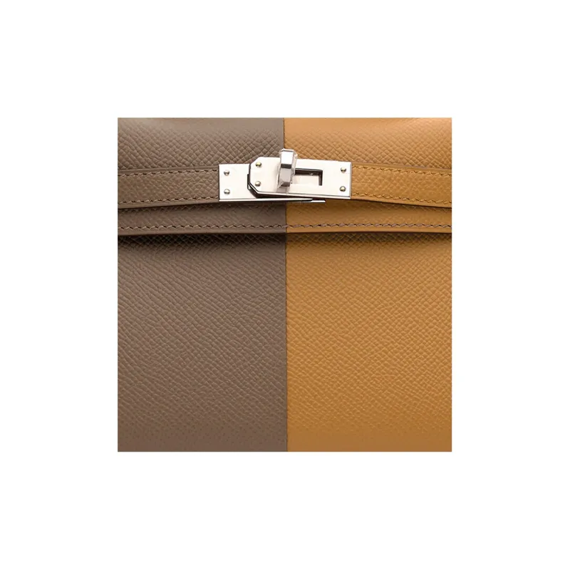 HERMES Mini Kelly Epsom Leather Kelly Bag Shoulder Bag Crossbody Bag Handbag Women's Beige/Elephant Gray/Indigo-6