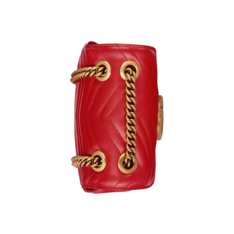 GUCCI Marmont Leather Crossbody Bag Shoulder Bag Mini Women's Red-4
